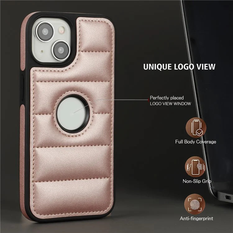 For iPhone 15 Plus Case Logo Window PU Leather+TPU Phone Cover