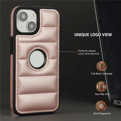 For iPhone 15 Plus Case Logo Window PU Leather+TPU Phone Cover