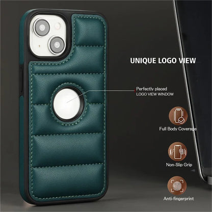 For iPhone 15 Cell Phone Case Logo Window PU Leather+TPU Cover