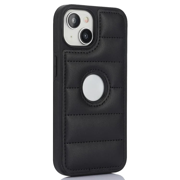 For iPhone 15 Cell Phone Case Logo Window PU Leather+TPU Cover
