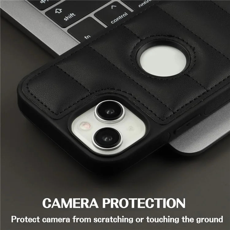 For iPhone 15 Cell Phone Case Logo Window PU Leather+TPU Cover