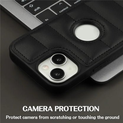 For iPhone 15 Cell Phone Case Logo Window PU Leather+TPU Cover
