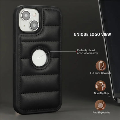 For iPhone 15 Cell Phone Case Logo Window PU Leather+TPU Cover