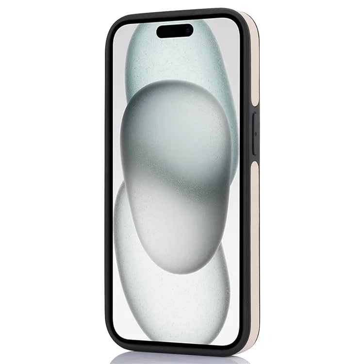 For iPhone 15 Cell Phone Case Logo Window PU Leather+TPU Cover