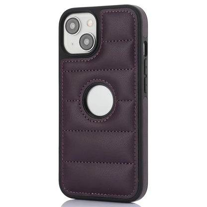 For iPhone 15 Cell Phone Case Logo Window PU Leather+TPU Cover