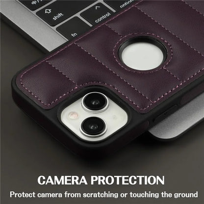 For iPhone 15 Cell Phone Case Logo Window PU Leather+TPU Cover