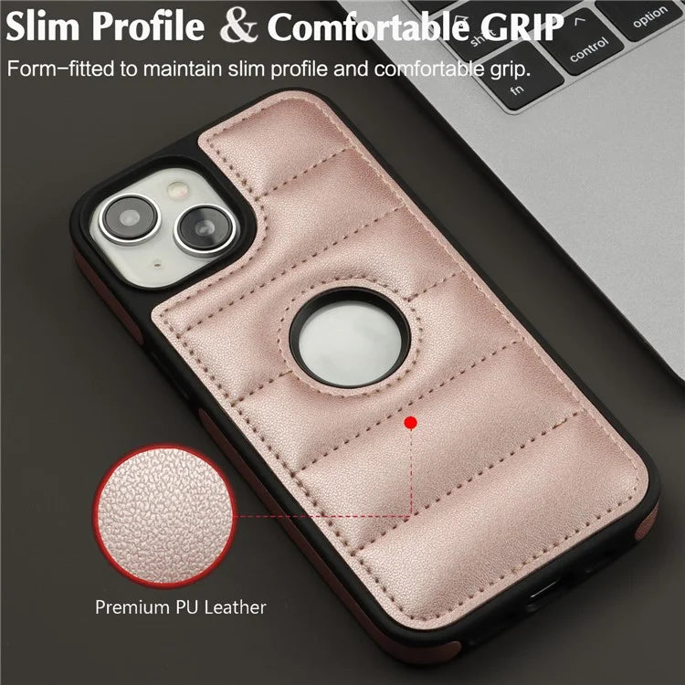 For iPhone 15 Cell Phone Case Logo Window PU Leather+TPU Cover