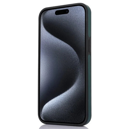 For iPhone 15 Pro Max Cell Phone Case Logo Window Anti-scratch PU Leather+TPU Cover