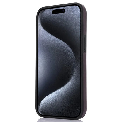 For iPhone 15 Pro Max Cell Phone Case Logo Window Anti-scratch PU Leather+TPU Cover