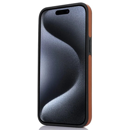 For iPhone 15 Pro Max Cell Phone Case Logo Window Anti-scratch PU Leather+TPU Cover