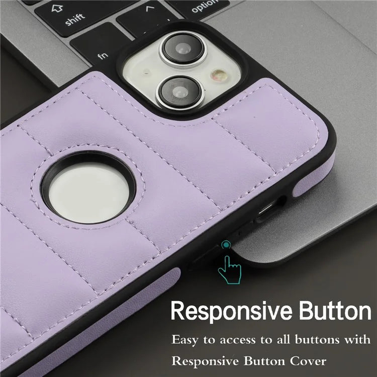 For iPhone 14 Cell Phone Case Logo Window PU Leather+TPU Shockproof Cover