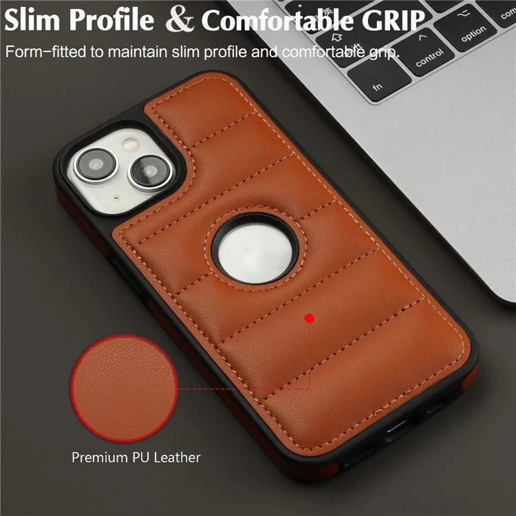 For iPhone 14 Cell Phone Case Logo Window PU Leather+TPU Shockproof Cover