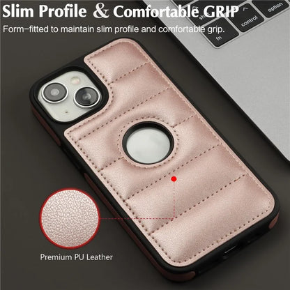 For iPhone 14 Cell Phone Case Logo Window PU Leather+TPU Shockproof Cover