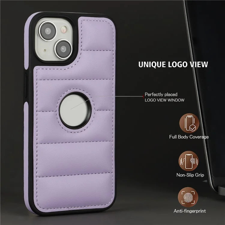 For iPhone 14 Plus Cell Phone Case PU Leather+TPU Logo Window Back Cover