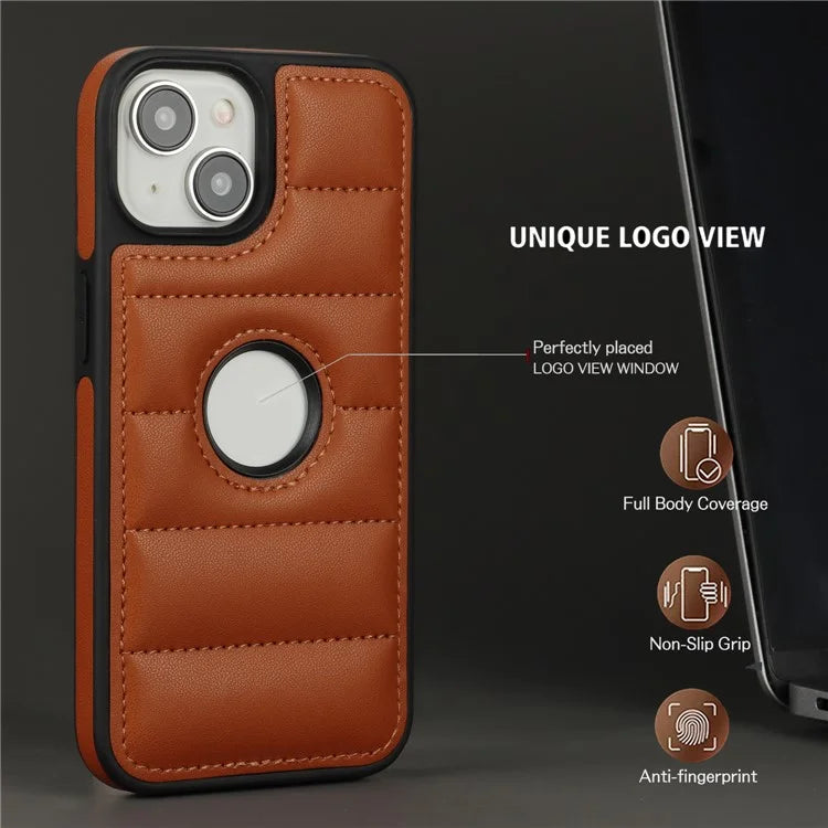 For iPhone 14 Plus Cell Phone Case PU Leather+TPU Logo Window Back Cover