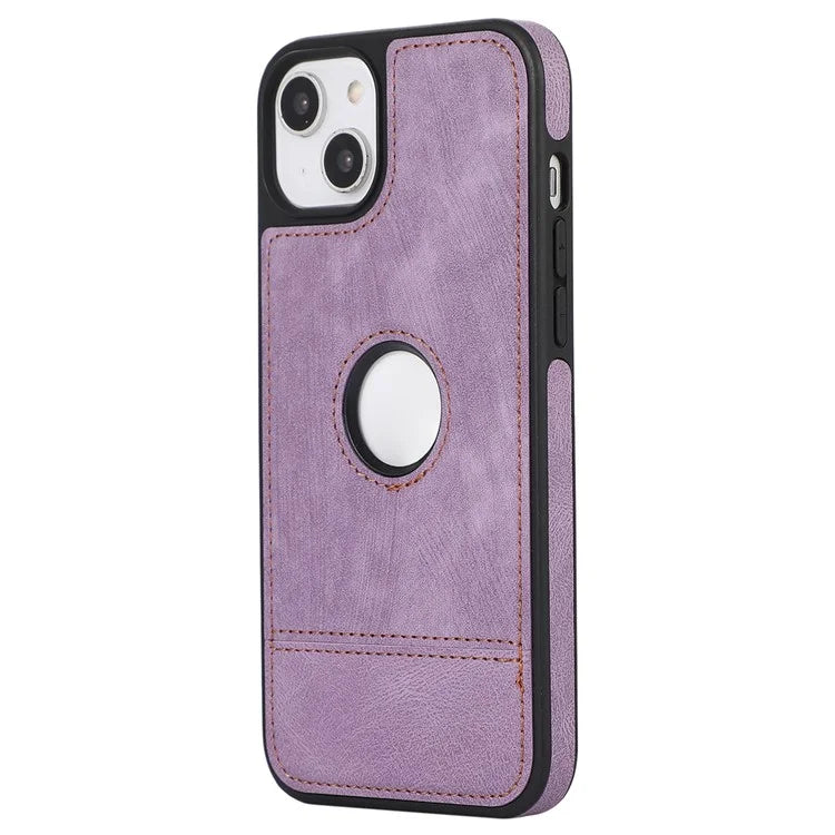 For iPhone 14 Plus Cell Phone Case Splicing Anti-scratch Leather Shell with Logo View Window