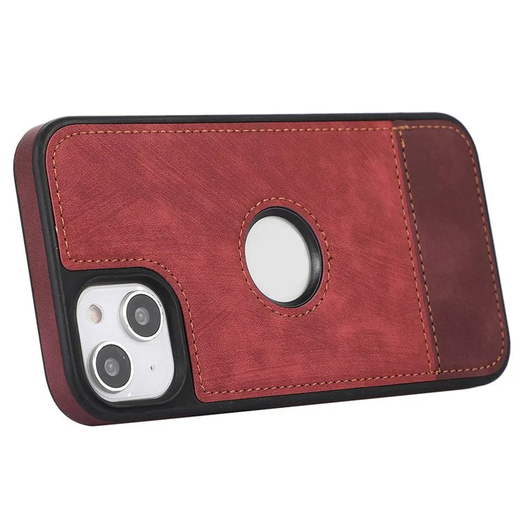 For iPhone 14 Plus Cell Phone Case Splicing Anti-scratch Leather Shell with Logo View Window