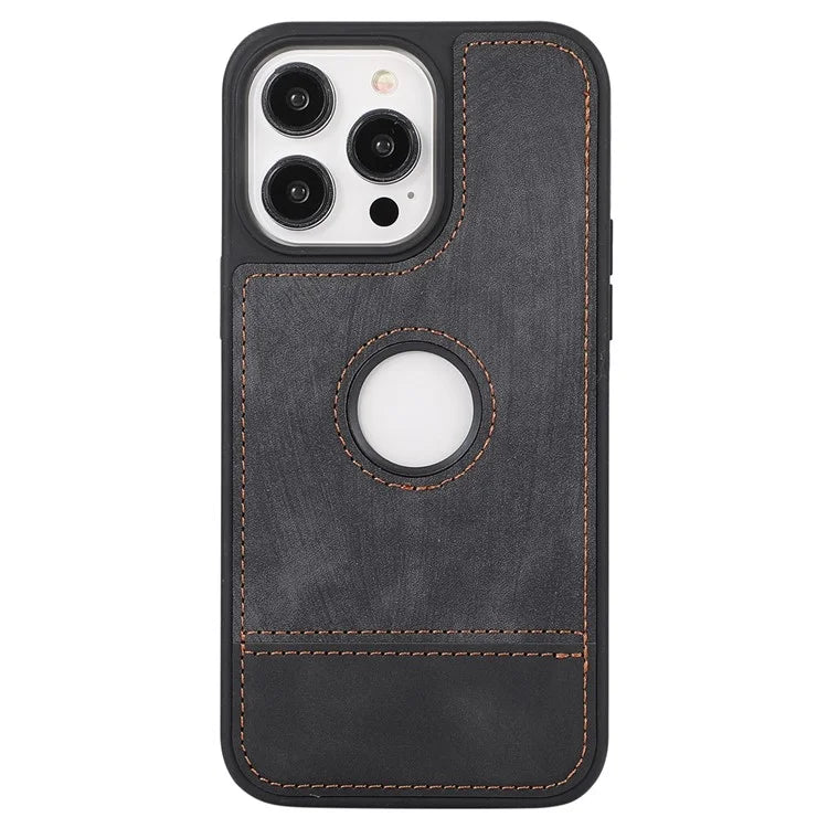 For iPhone 15 Pro Max Case Drop-resistant PU Leather Coated TPU Logo View Mobile Phone Shell