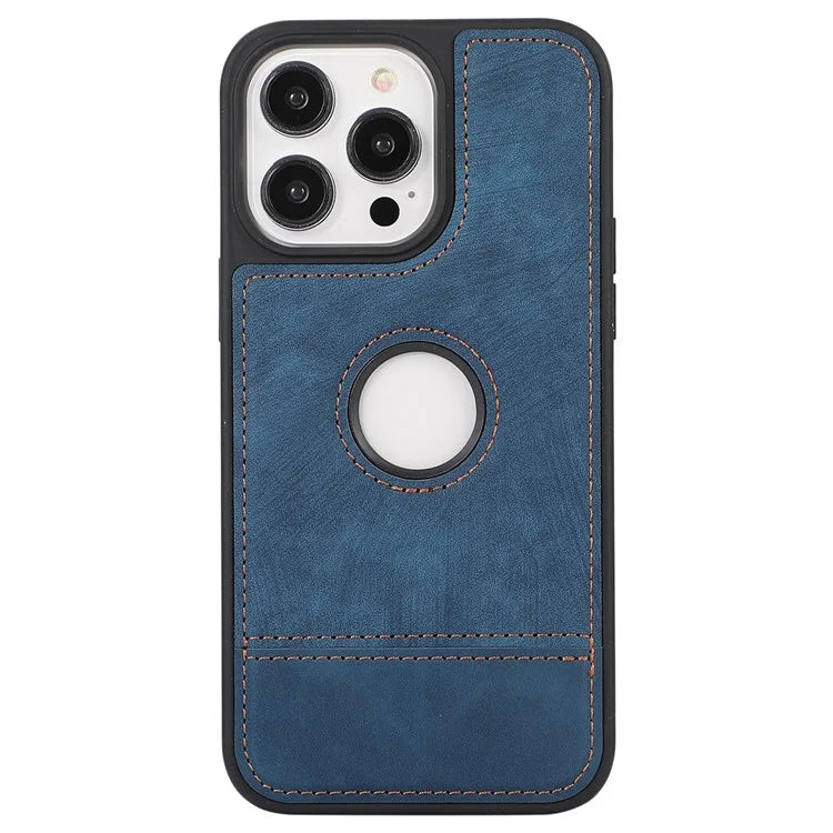 For iPhone 15 Pro Max Case Drop-resistant PU Leather Coated TPU Logo View Mobile Phone Shell
