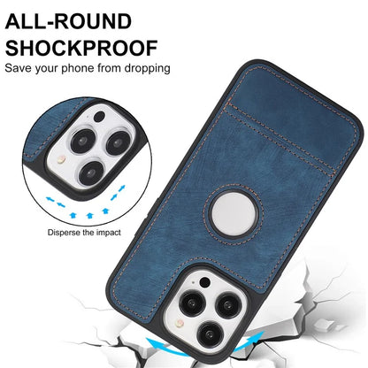 For iPhone 15 Pro Max Case Drop-resistant PU Leather Coated TPU Logo View Mobile Phone Shell