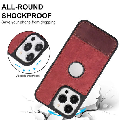 For iPhone 15 Pro Max Case Drop-resistant PU Leather Coated TPU Logo View Mobile Phone Shell
