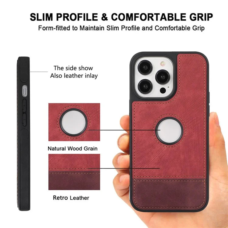 For iPhone 15 Pro Max Case Drop-resistant PU Leather Coated TPU Logo View Mobile Phone Shell
