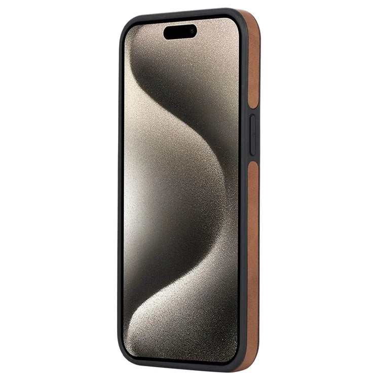 For iPhone 15 Pro Max Case Drop-resistant PU Leather Coated TPU Logo View Mobile Phone Shell