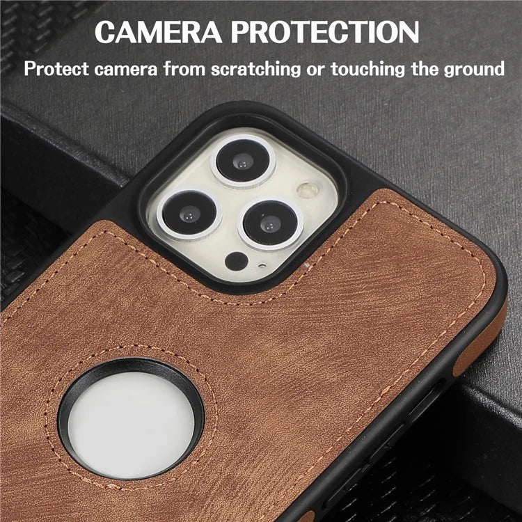 For iPhone 15 Pro Max Case Drop-resistant PU Leather Coated TPU Logo View Mobile Phone Shell