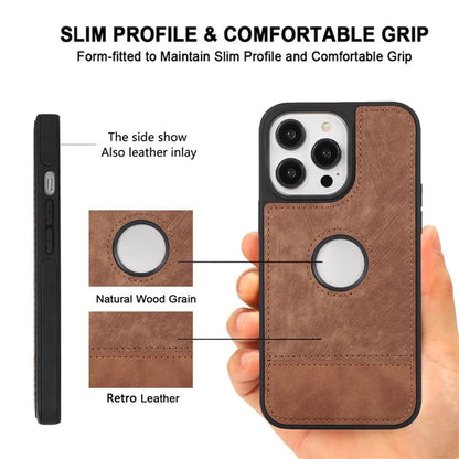 For iPhone 15 Pro Max Case Drop-resistant PU Leather Coated TPU Logo View Mobile Phone Shell
