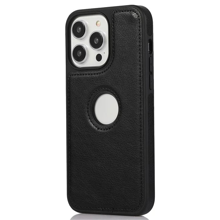 For iPhone 15 Pro Phone Case Solid Color PU Leather Coated TPU Logo View Shell