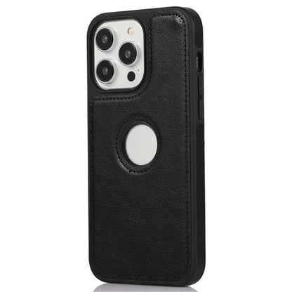 For iPhone 15 Pro Phone Case Solid Color PU Leather Coated TPU Logo View Shell