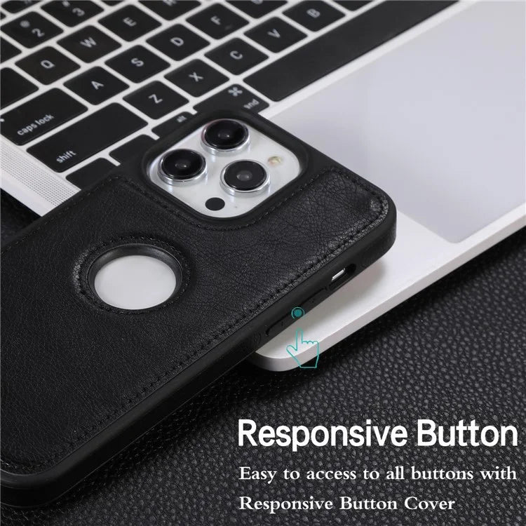 For iPhone 15 Pro Phone Case Solid Color PU Leather Coated TPU Logo View Shell