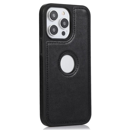 For iPhone 15 Pro Phone Case Solid Color PU Leather Coated TPU Logo View Shell