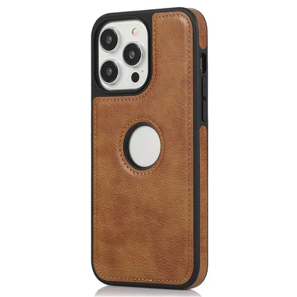 For iPhone 15 Pro Phone Case Solid Color PU Leather Coated TPU Logo View Shell
