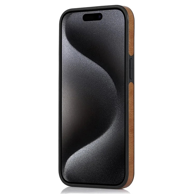 For iPhone 15 Pro Phone Case Solid Color PU Leather Coated TPU Logo View Shell