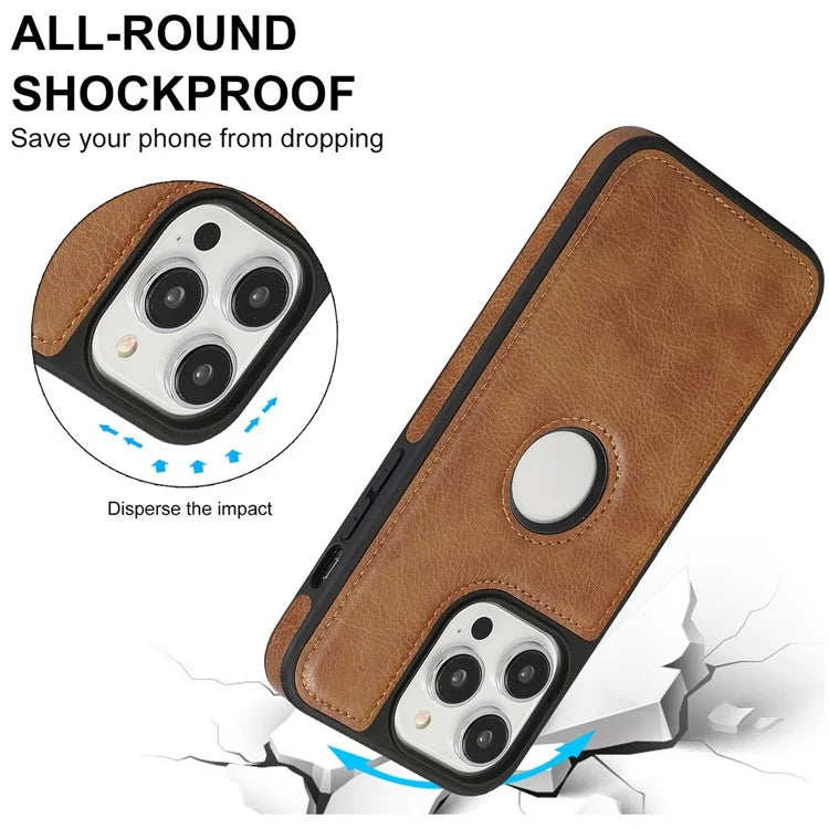 For iPhone 15 Pro Phone Case Solid Color PU Leather Coated TPU Logo View Shell