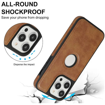 For iPhone 15 Pro Phone Case Solid Color PU Leather Coated TPU Logo View Shell