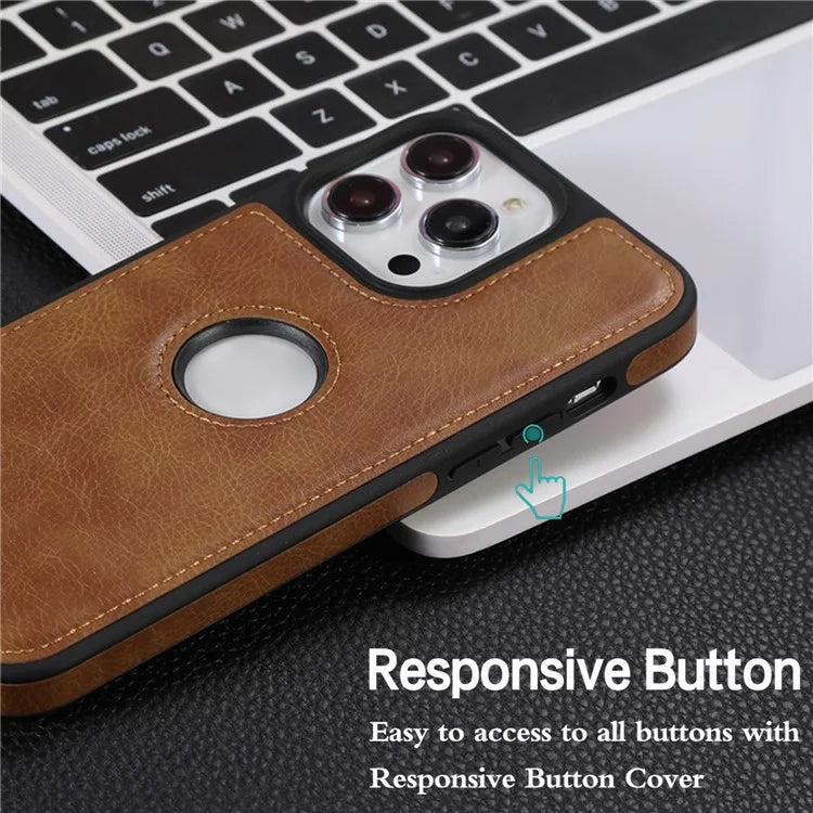 For iPhone 15 Pro Phone Case Solid Color PU Leather Coated TPU Logo View Shell