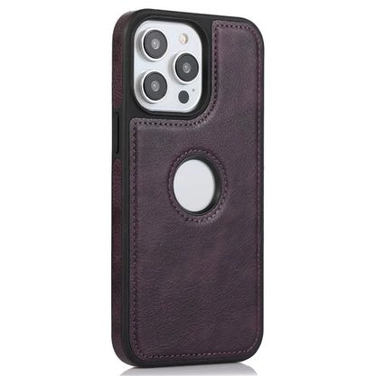 For iPhone 15 Pro Phone Case Solid Color PU Leather Coated TPU Logo View Shell