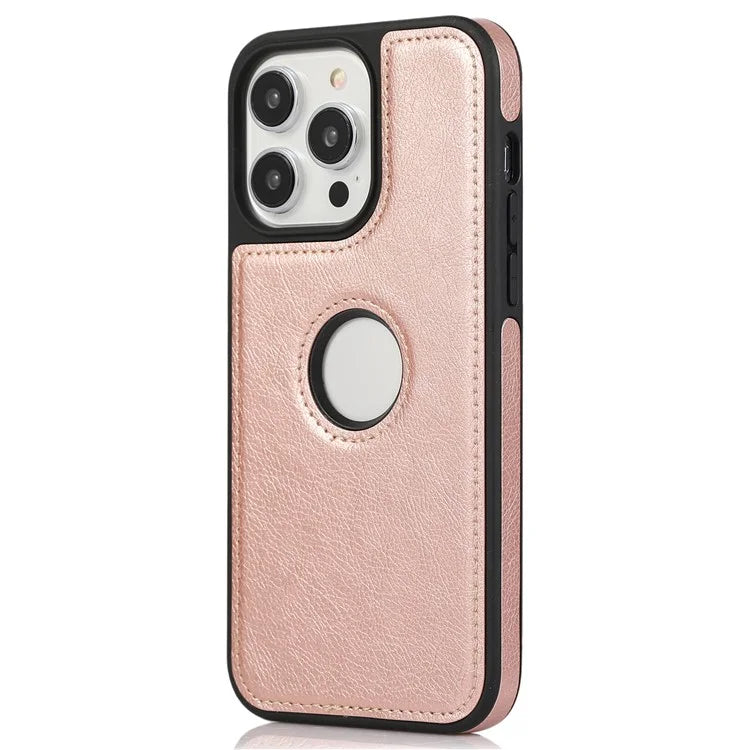 For iPhone 15 Pro Phone Case Solid Color PU Leather Coated TPU Logo View Shell