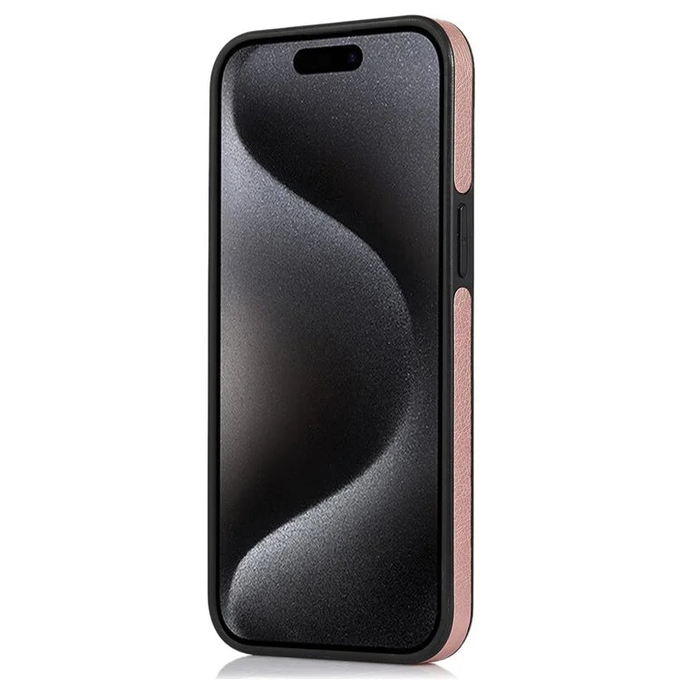 For iPhone 15 Pro Phone Case Solid Color PU Leather Coated TPU Logo View Shell
