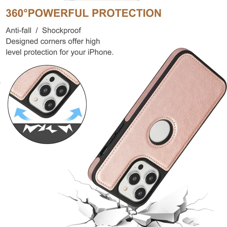 For iPhone 15 Pro Phone Case Solid Color PU Leather Coated TPU Logo View Shell