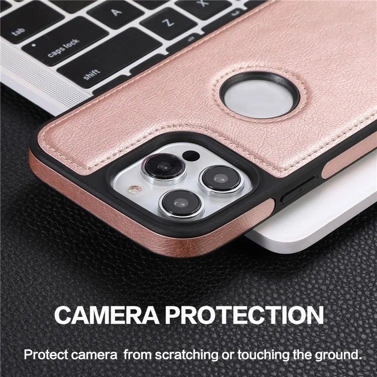 For iPhone 15 Pro Phone Case Solid Color PU Leather Coated TPU Logo View Shell