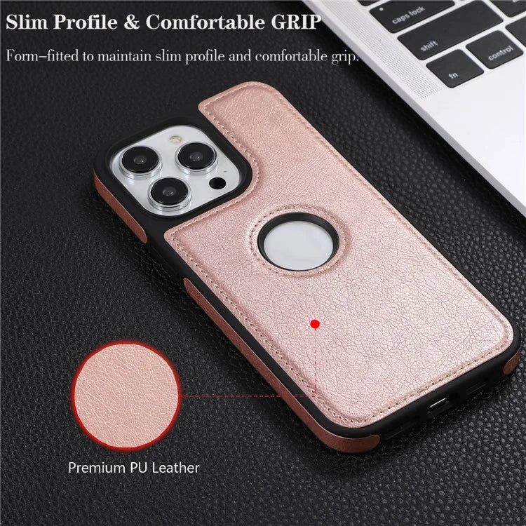 For iPhone 15 Pro Phone Case Solid Color PU Leather Coated TPU Logo View Shell