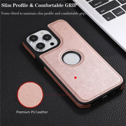 For iPhone 15 Pro Phone Case Solid Color PU Leather Coated TPU Logo View Shell