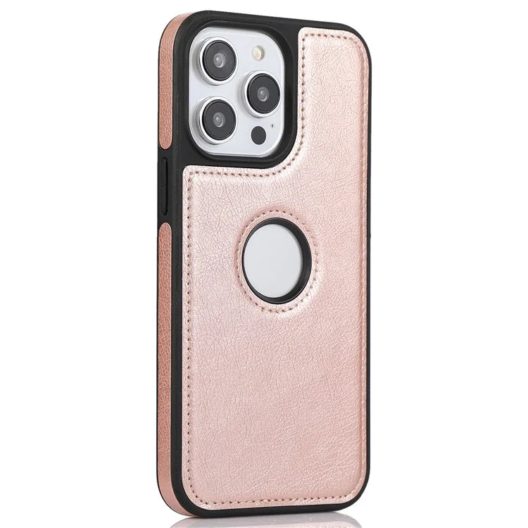 For iPhone 15 Pro Phone Case Solid Color PU Leather Coated TPU Logo View Shell