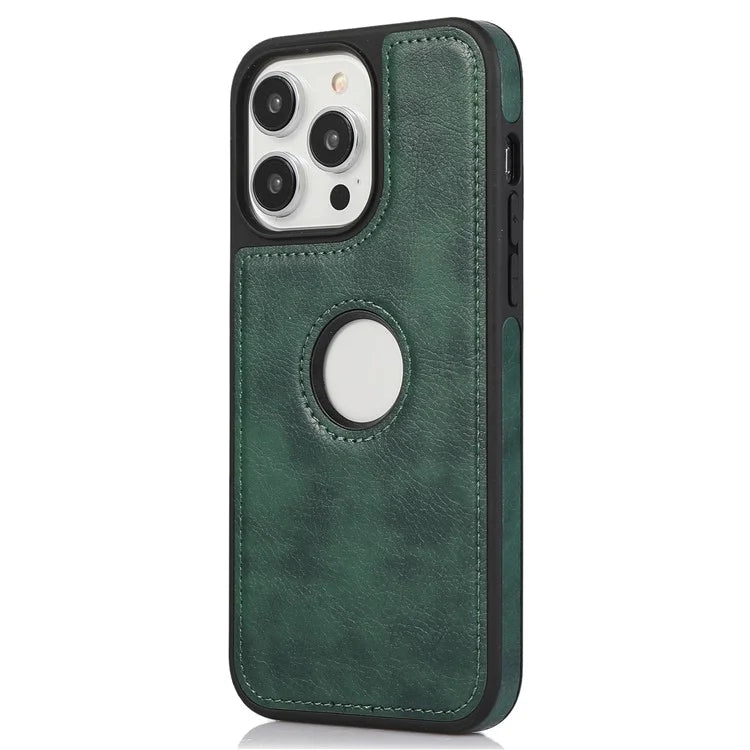 For iPhone 15 Pro Phone Case Solid Color PU Leather Coated TPU Logo View Shell