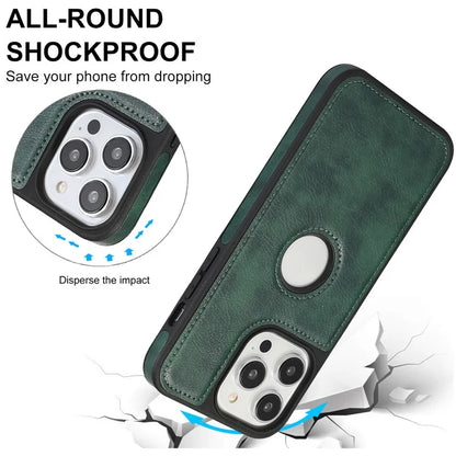 For iPhone 15 Pro Phone Case Solid Color PU Leather Coated TPU Logo View Shell