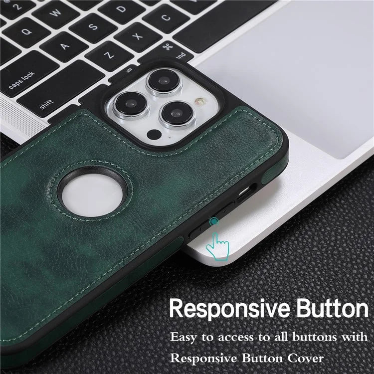 For iPhone 15 Pro Phone Case Solid Color PU Leather Coated TPU Logo View Shell
