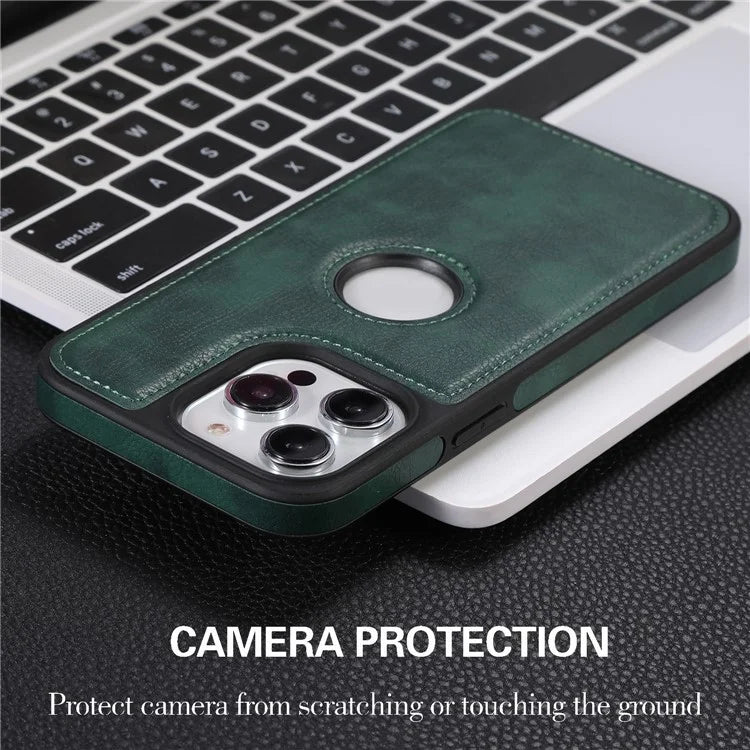 For iPhone 15 Pro Phone Case Solid Color PU Leather Coated TPU Logo View Shell